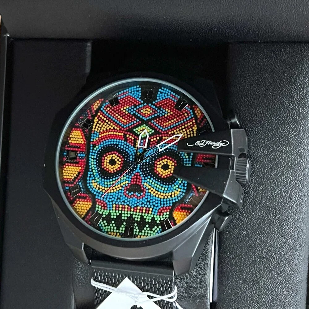 NEW Ed Hardy Colorful Skull Mens Watch
